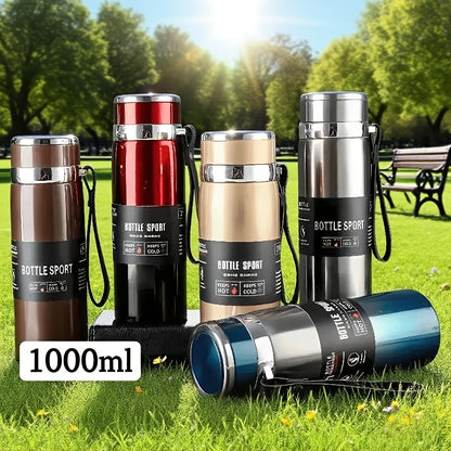 1000ml/33.8oz Stainless Steel Thermos - Double-Wall Vacuum Insulated Cup with Leakproof Lid, 24-Hour Hot/Cold Retention, Large Mouth for Easy Cleaning - Matte Finish, Ideal for Camping, Hiking, Office, Travel - Keeps Drinks H