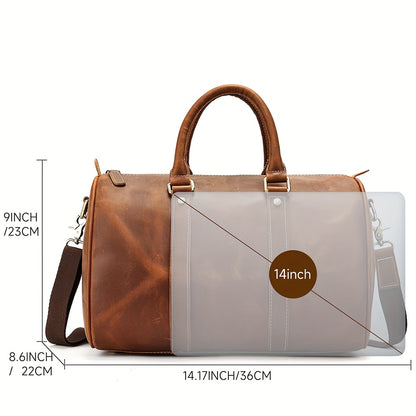 NIUCUNZH Men's Vintage Genuine Genuine Leather Tote Bag - Adjustable Shoulder Strap, Multiple Compartments, Durable Head Layer Genuine Leather for Business Commuting & Travel (Light Brown/Dark Brown/Black), Office Accessory,