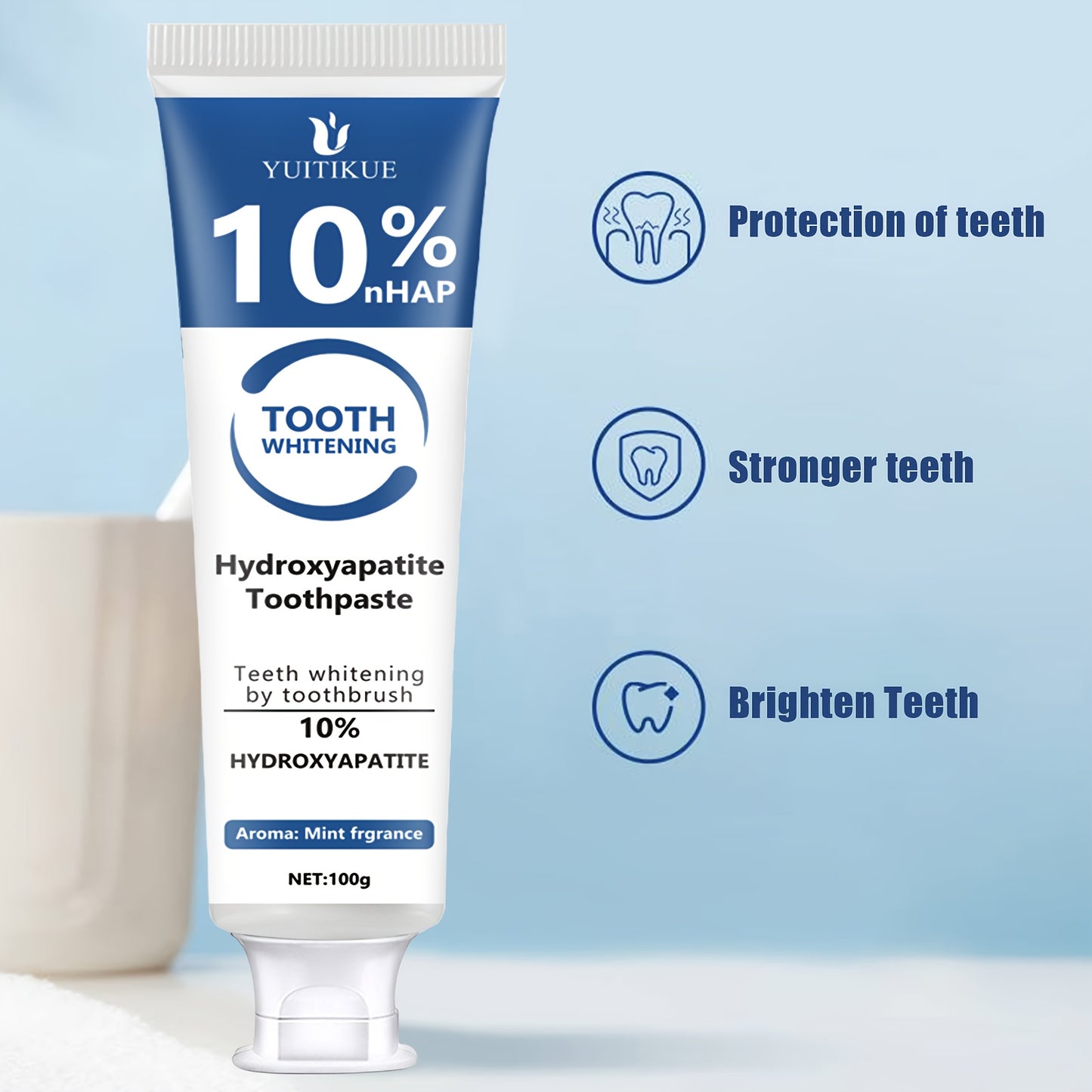 Hydroxyapatite toothpaste, 10% hydroxyapatite whitening tooth, peppermint essential oil deep cleaning paste, fresh breath strengthen dental care, basic cleaning, suitable for everyone