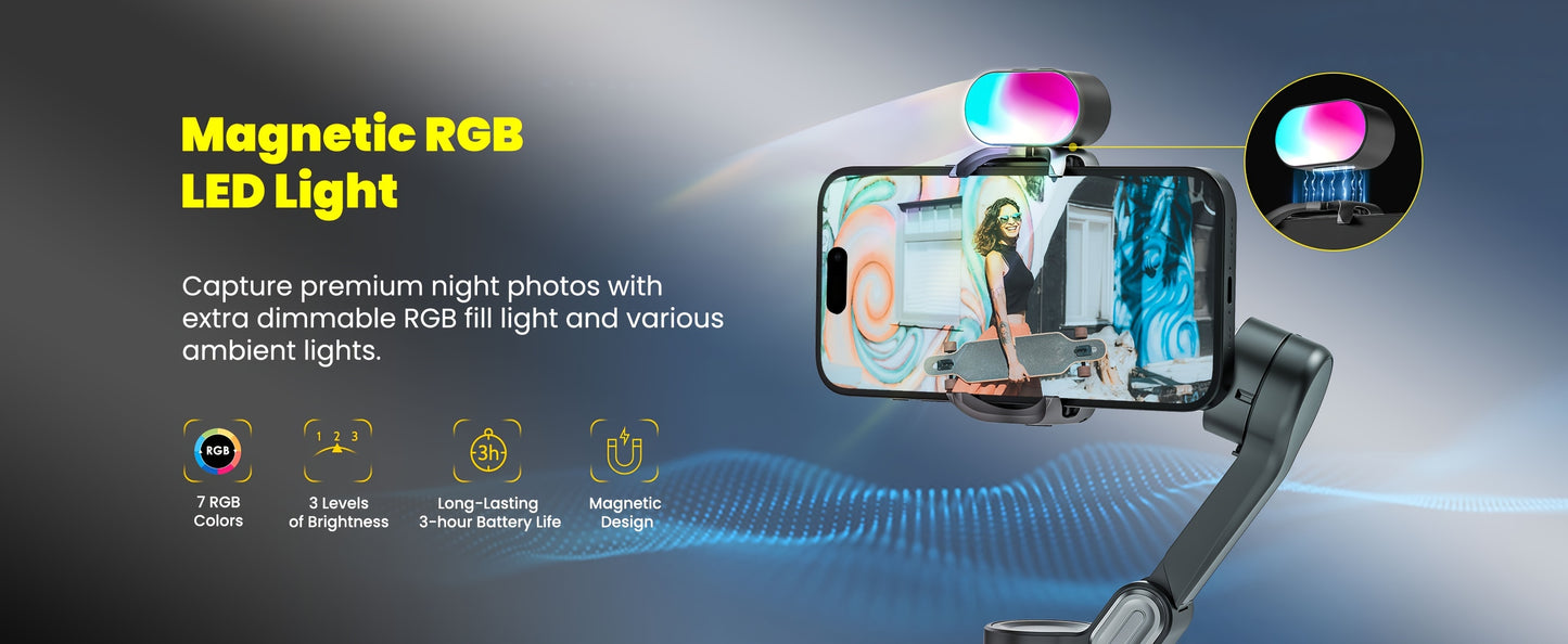 AOCHUAN SmartX Pro Combo 1 - Wireless Phone Gimbal Stabilizer with RGB Light, Extended Rod, and Carrying Case for YouTube & TikTok Video Creation (15 Pro Max Compatible), YouTube Video Stabilizer | Modern Gimbal Design | Comp