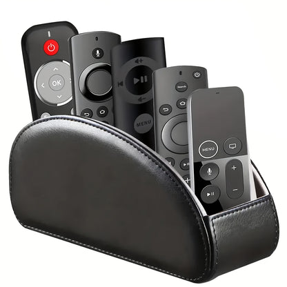 Remote Control Holder with 5 Compartments, PU Leather Multifunctional Desktop Storage Box/Remote Caddy/Pen Holder/Multi-Scene Practical Desk Organizer Shelf for Appliance Controllers, Stationery, Eyeglasses, Brushes, Office S