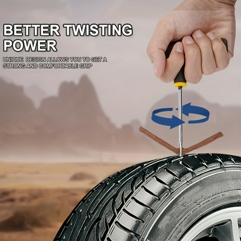 25-in-1 Emergency Tire Repair Kit with Screwdriver, Tire Repair Glue, Self-Tapping Screws, Repair Plugs & Portable Storage Bag - No-Tools Tire Repair System for Cars, Trucks, Motorcycles - Includes Tire Pressure Gauge, Tire P