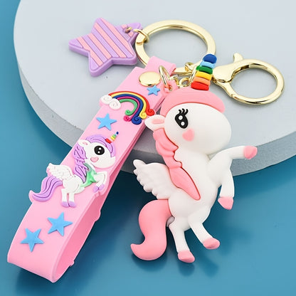 Creative Cute Multicolor Rainbow Pony Cartoon Unicorn Car Bag Keychain Keychain Men And Women Pendant Small Gifts