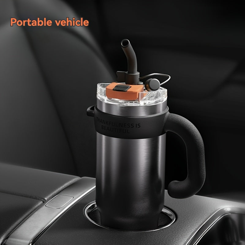 Garrafa de água NRMEI de aço inoxidável de 1,2 litros com pega - Boca dupla - À prova de fugas - Adequada para suportes de copos de automóvel