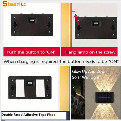Staaricc 6/ 4/ 2pcs Solar Wall Light, Outdoor 6 LED Deck Lights, Wall Light, For Courtyard, Street, Fence, Garage, Garden Perfect Decoration