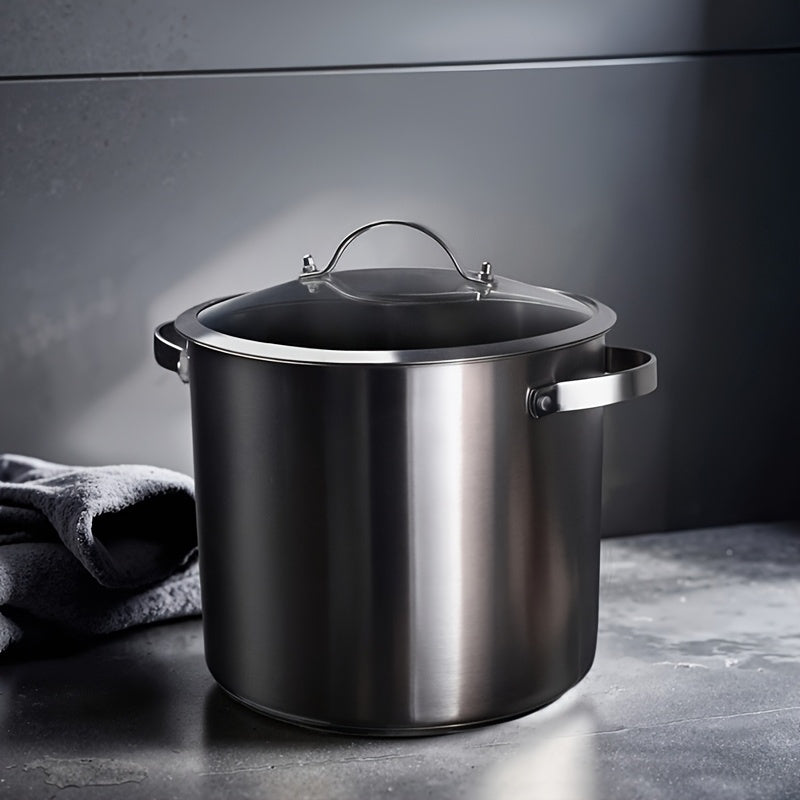 PureCook IH Stainless Steel High Pot 6/15L with Double Handle and Tempered Glass Lid - Suitable for Stew, Soup & Induction Cooking - Durable Food Grade, Even Heating, Thick Material, Non-Toxic, Cool Touch Handle, Perfect Kitc