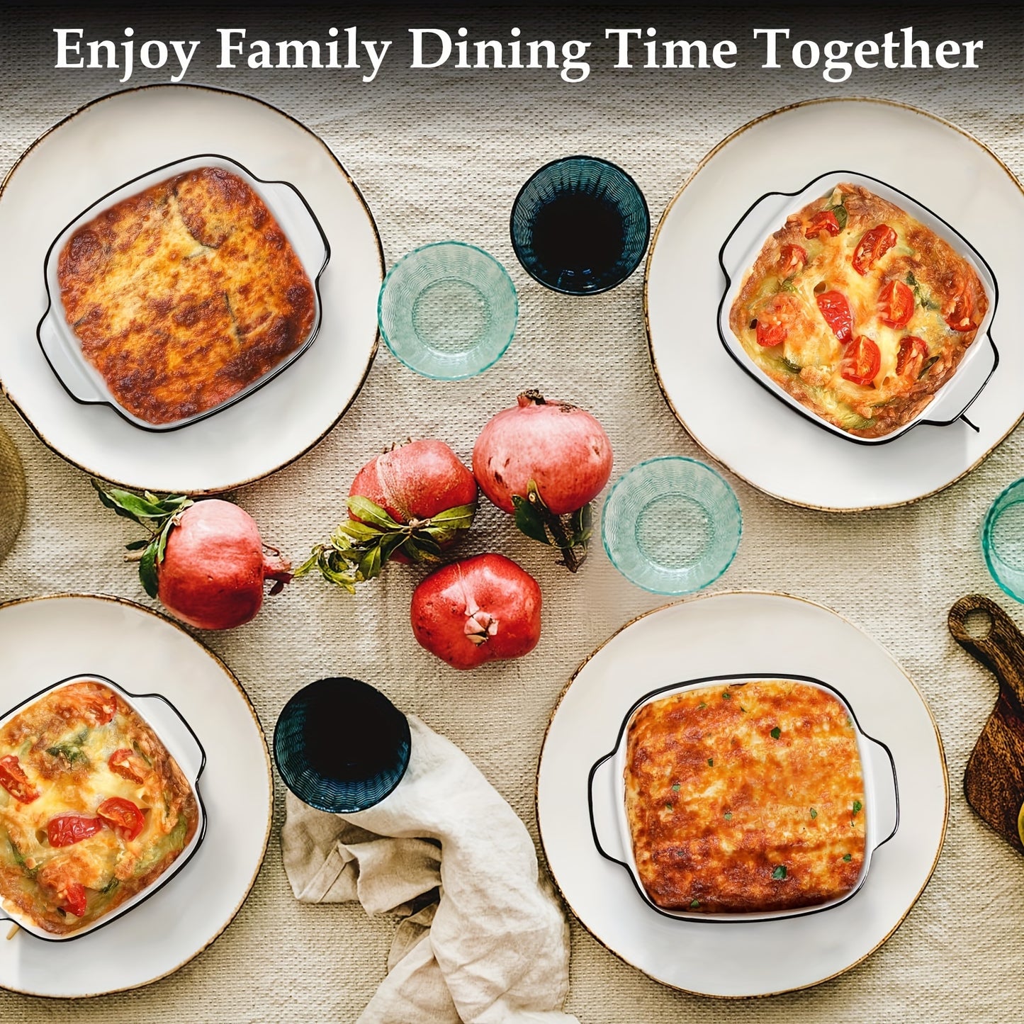 4pcs, 13oz ceramic baking dishes, black-rimmed square baking dishes, small baking dishes suitable for air fryers, ceramic bakeware with handles, oven-safe, microwave-safe, dishwasher-safe. Kitchen supplies. Dessert bowls. Fru