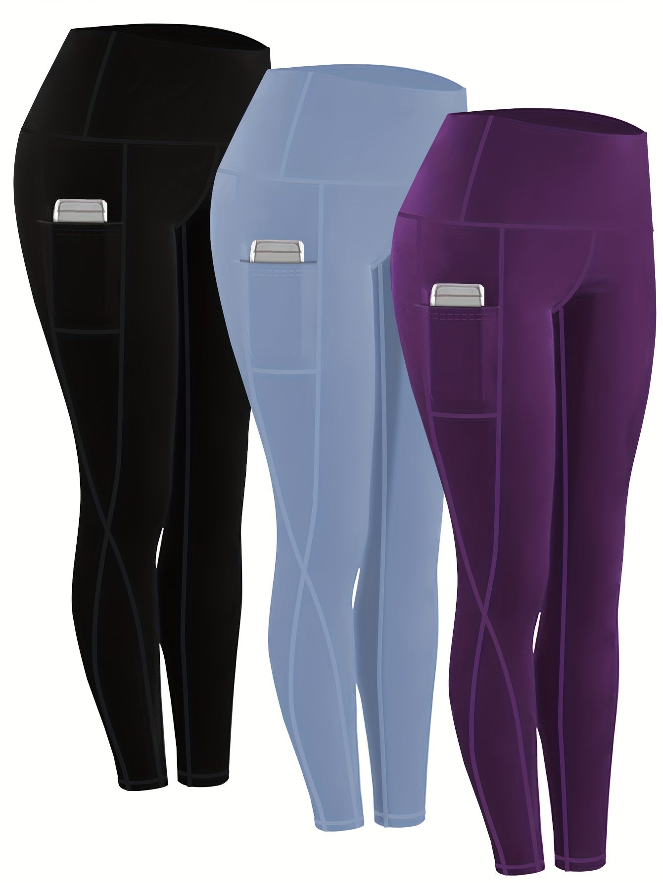 230g Women's Leggings Set of 3 High Waist Breathable with Pockets Compression Tights Multi-Color Suitable for All Seasons Daily Sports Fitness Yoga Shapewear