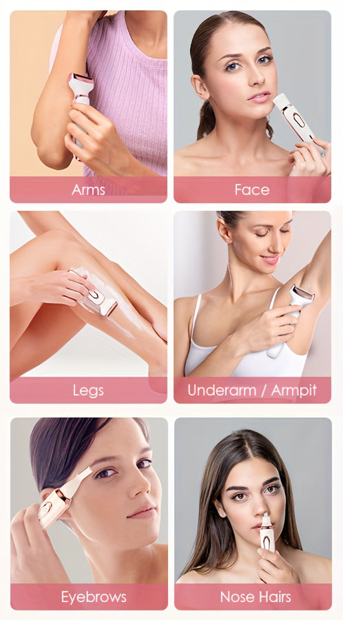 4 In 1 Women's Electric Hair Remover/Women's Multi-Function Electric Hair Remover Set/Women's Bikini Trimmer/USB Rechargeable/Hair Remover for Pubic Hair, Eyebrows, Nose, Face, Legs, / Portable, Gentle, Women's Gift, Mother's