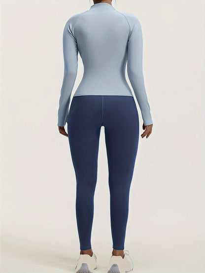 4pcs Women'S Yoga Wear Workout Set with Zipper Jacket Fitness Yoga Leggings Sports Bra Euro Size for Running Fitness And Yoga