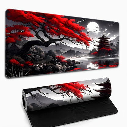 1pc, Traditional Japanese Landscape Mouse Pad, 59.94 x 34.8 cm, Extended Size, Durable Rubber Base, Non-Slip, HD Printed Antique Attic Design, Office & Gaming Mousepad, Durable Stitching, Ideal Gift for Gamers & Office Use