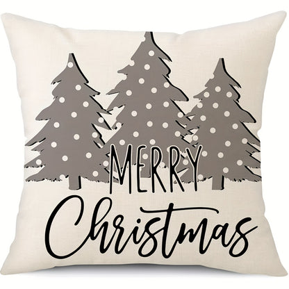4pcs, Linen Christmas Pillow Covers, Christmas Decorations, Snowman Deer Christmas Tree, Winter Holiday Decor, Throw Cushion Case For Home Couch 16x16, 18x18, 20x20 Single-sided, No Pillow Core
