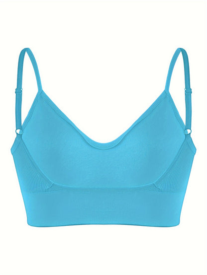 Solid Ribbed Sports Bra, Comfy & Breathable Workout Fitness Intimates Bra, Women's Lingerie & Underwear
