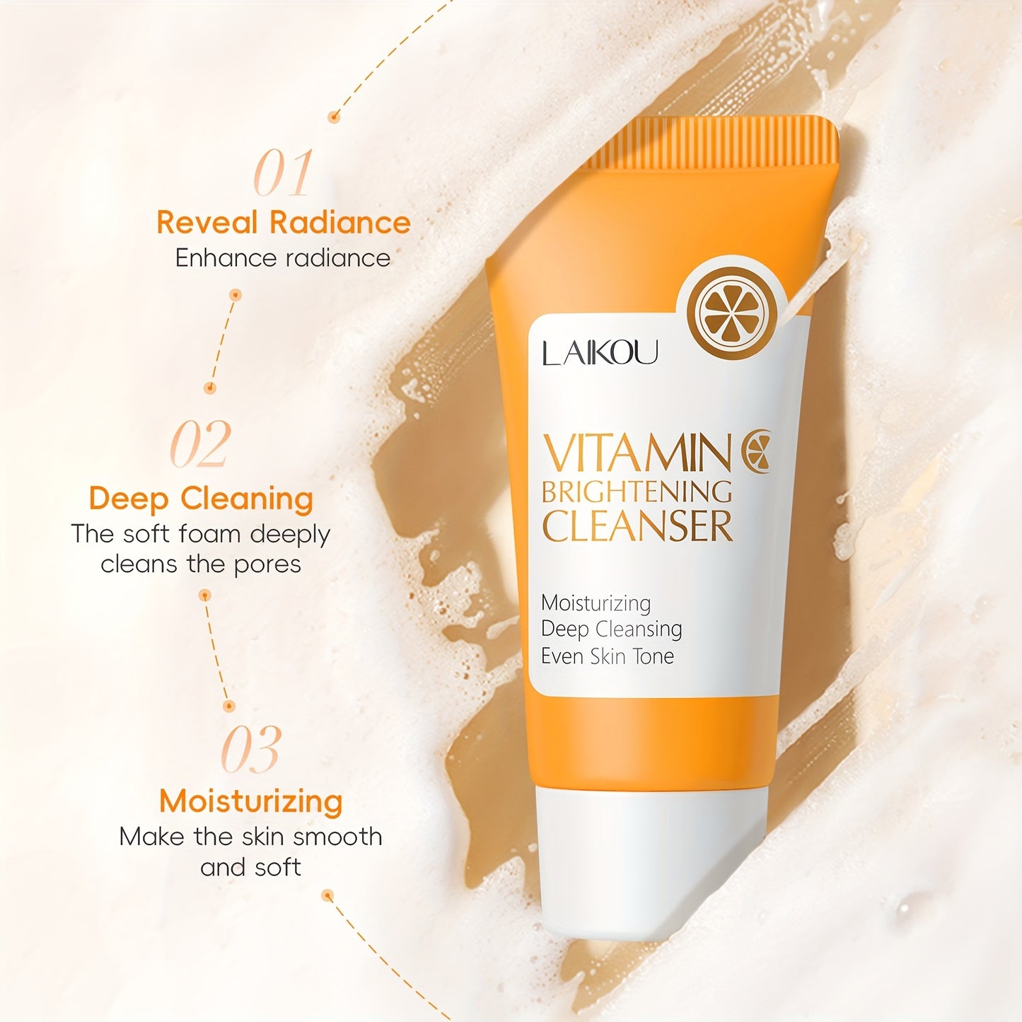 1pc 50g Vitamin C Cleanser, Facial Wash Cleanser, Gentle Cleansing Pores Cleanser, Brightening Oil Control Cleanser