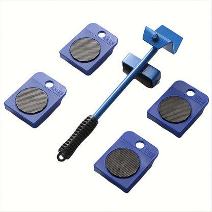Conjunto de 5 peças para movimentação de móveis reforçados com elevador e deslizadores, azul - Ideal para mover eletrodomésticos, frigoríficos e sofás.