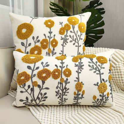 1pc Boho Floral Cushion Cover - Navy Blue & Golden Floral Pattern, Zipper Closure, Farmhouse Decor Pillow Case for Living Room, Bedroom, Sofa - No Insert Needed, Home Decoration Accent, Bedroom Accessory, Rustic Charm, Detail