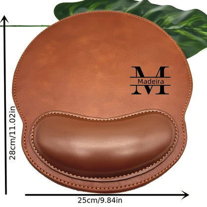 Custom Text Mouse Pad - Personalized PU Leather with Name/Letter, Office & Gaming Mousepad, Wrist Support, Promotional Gift for Valentine's Day, Christmas, Anniversary