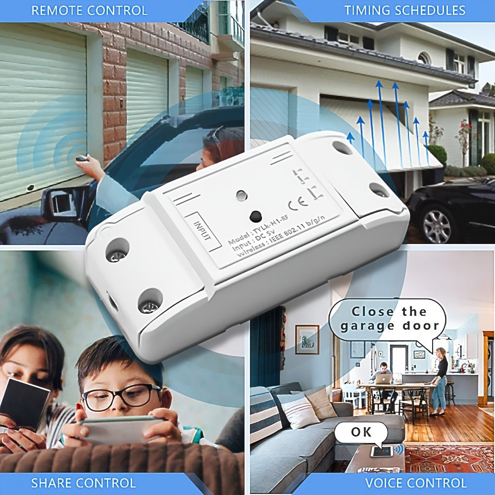 Wifi Switch Smart Garage Door Opener Controller, Compatible with Alexa Echo, Google Home, And Smartlife/Tuya APP Control, Works with RF433 Remote Control. The Tuya Smart Garage Door Opener Can Control Swing And Sliding Door M