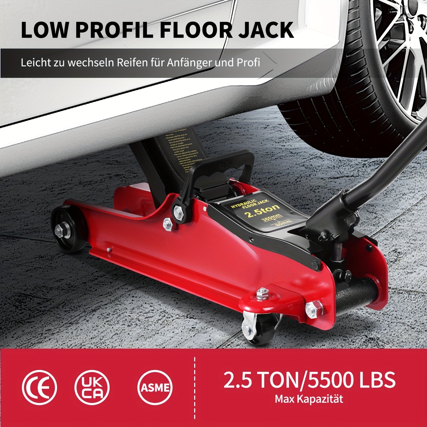 2.5 Ton Hydraulic Floor Jack with Telescopic Handle - Durable Iron Construction, Adjustable Height, Portable for Cars, Trucks, Buses - Ideal for Garage Use, Tire Repair & Emergency Situations, Portable Hydraulic Jack