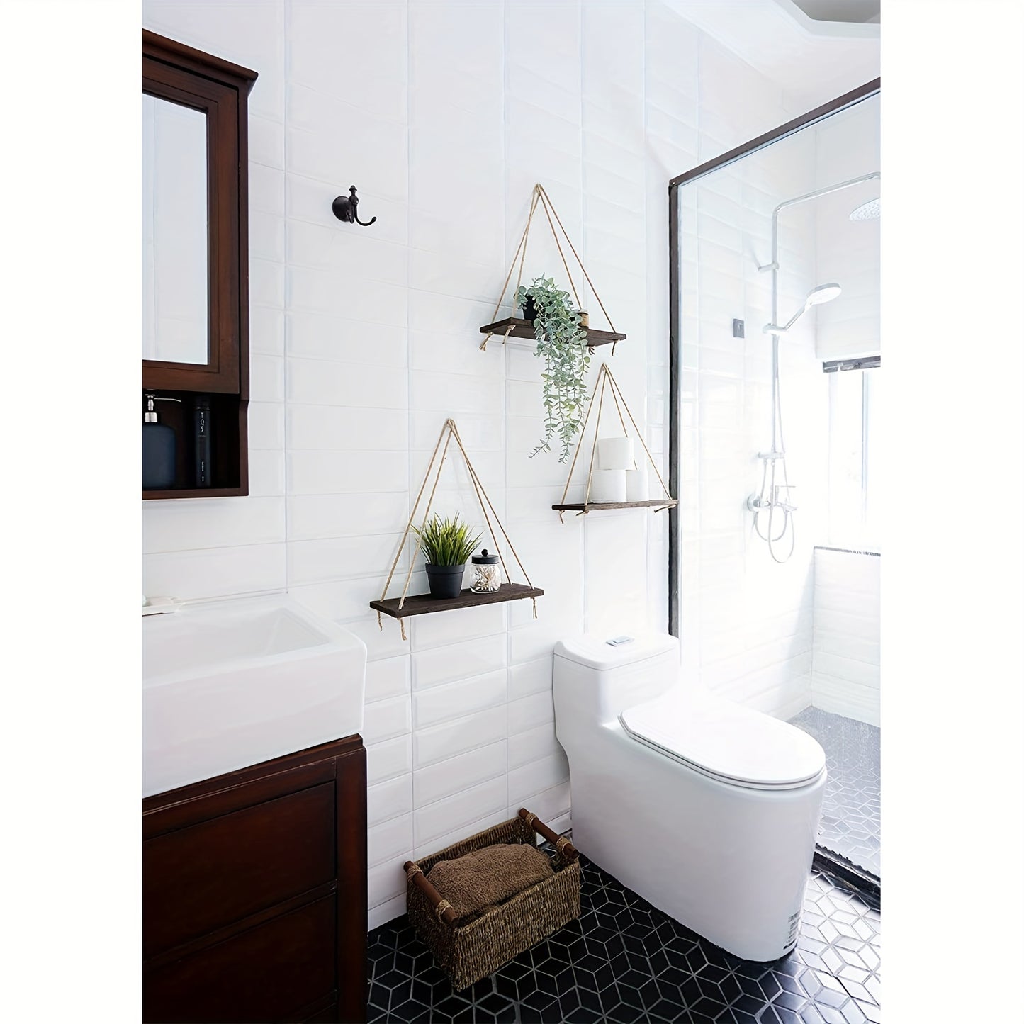 2pcs Boho Decor Hanging Shelf, Storage Display Shelves For Hanging Plants Photos, Rustic Wood Floating Shelves For Nursery Bedroom Bathroom Living Room, wall decor