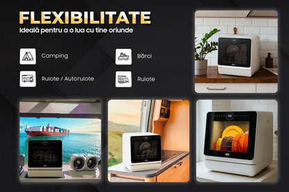 Máquina de lavar loiça compacta Ihunt Bro Xpert, Turbo Clean, 950W, com bomba de drenagem, controlo digital, classe B, 6 programas, aquecimento/secagem, torneira de abastecimento de água/manual, depósito de água de 5L, 45cm, branco