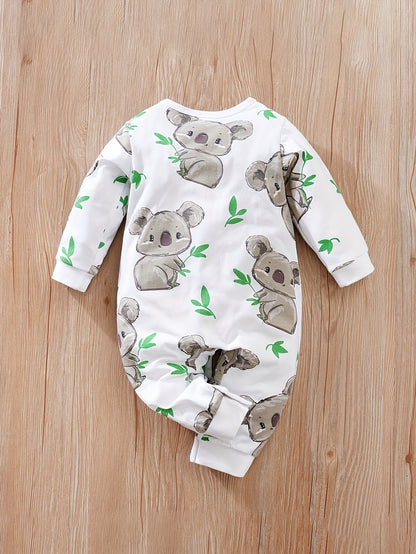 Baby Cute Cartoon Koala Long Sleeve Crew Neck Rompers