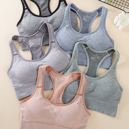 5pcs Women's High-Support Sports Bras - Removable Padding & Back Panel, Full-Coverage Tummy Control, Breathable Yoga Gym Bras with Multi-Color Options (Black/Dark Grey/Navy/Beige/Pink) - Moderate Lift for Heavy Breasts, Hand