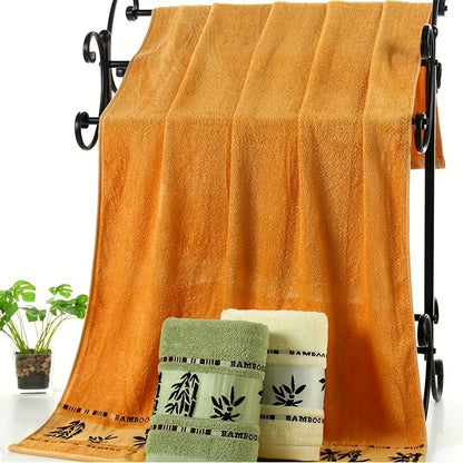 Self Bamboo Fiber Bath Towel 3pcs / 3pcs Bamboo Embroidered Bath Towel Set, Absorbent & Quick-drying Showering Towel, Super Soft & Light Beige-friendly Bathing Towel, for Home Bathroom, Ideal Bathroom Supplies 70*140cm/27.5*5