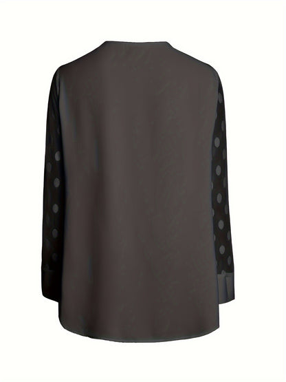 Solid Button Front Blouse, Elegant Long Sleeve Notched Neck Top, Women's Clothing