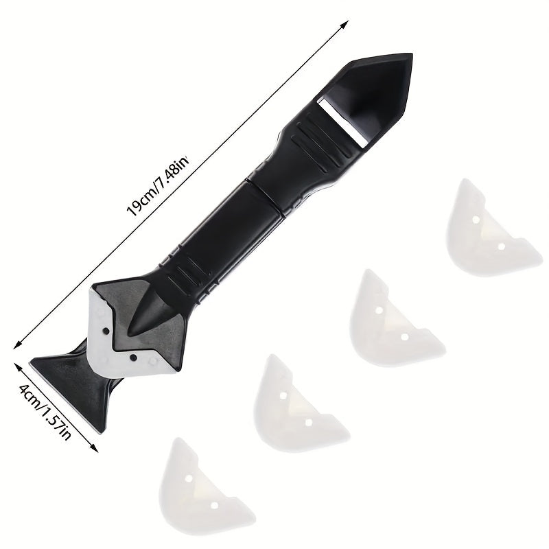 GOXAWEE 5-in-1 Silicone Caulking Tools, Sealant Finishing Tool Grout Remove Scraper With Stainless Steel Head, Caulk Remover Glass Glue Angle Scraper Including 5pcs Reuse And Replace Silicone Pads For Bathroom, Floor, Sink Jo