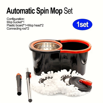 Spin mop and bucket, 360° spin mop, dust removal tool integrated soak and rinse function, with 2 microfiber mop heads, hands-free wash mop, retractable stainless steel handle, for floor cleaning, cleaning supplies