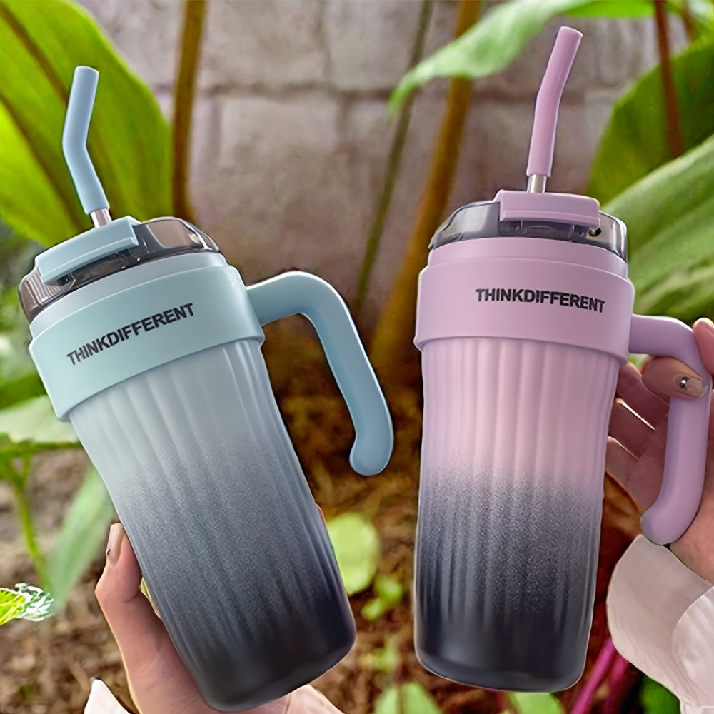 Copo térmico de aço inoxidável de 780ml/28oz com pega, copo de café com isolamento a vácuo de camada dupla, à prova de fugas e quedas, com tampa e palhinha, presente perfeito para amigos, adequado para atividades ao ar livre, campismo e trilhos.