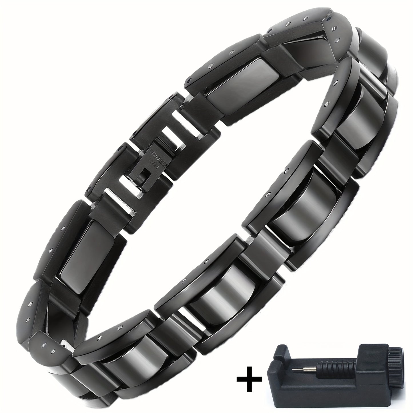 304 Stainless Steel Men's Bracelet, Black Electroplated Unique Design - Perfect Holiday Anniversary Gift for Father and Elders on Christmas. Includes Removal Tool; Suitable Also as a Women’s/Unisex Accessory, Christmas Pres
