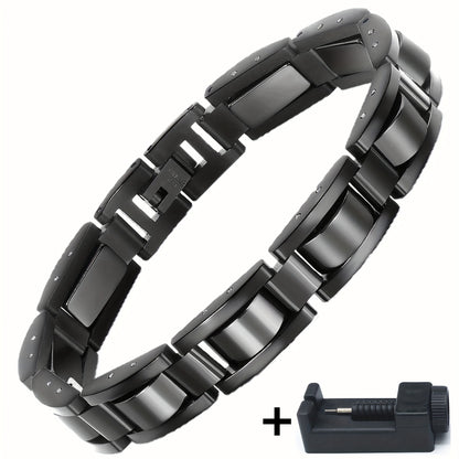 304 Stainless Steel Men's Bracelet, Black Electroplated Unique Design - Perfect Holiday Anniversary Gift for Father and Elders on Christmas. Includes Removal Tool; Suitable Also as a Women’s/Unisex Accessory, Christmas Pres