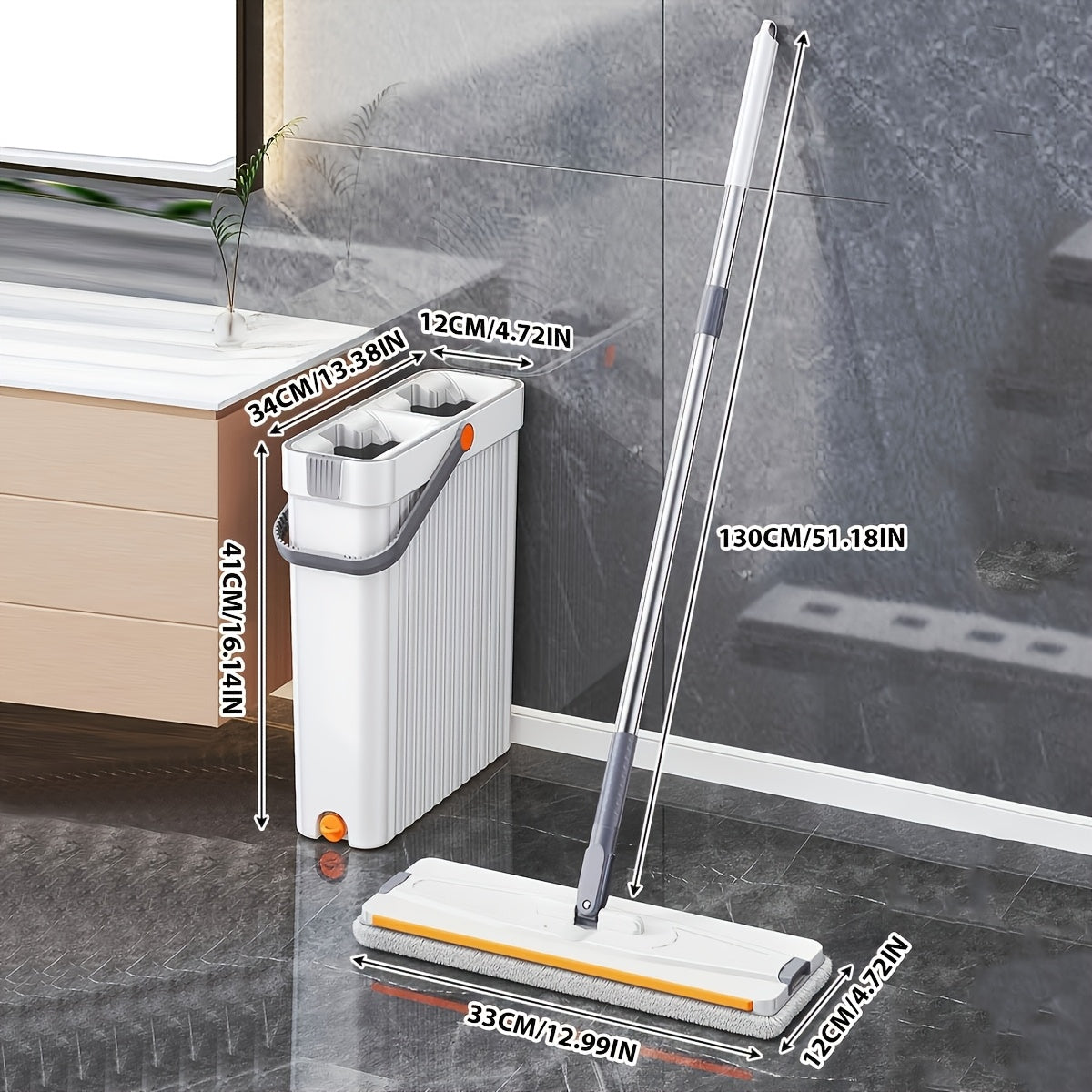 LDQ Heavy-Duty Mop & Bucket Set with 4 Washable Reusable Pads (Compatible with /Mop) - Wet/Dry Floor & Window, Space-Saving Stackable Design, Manual Operation for, Office, Commercial Use - No Required