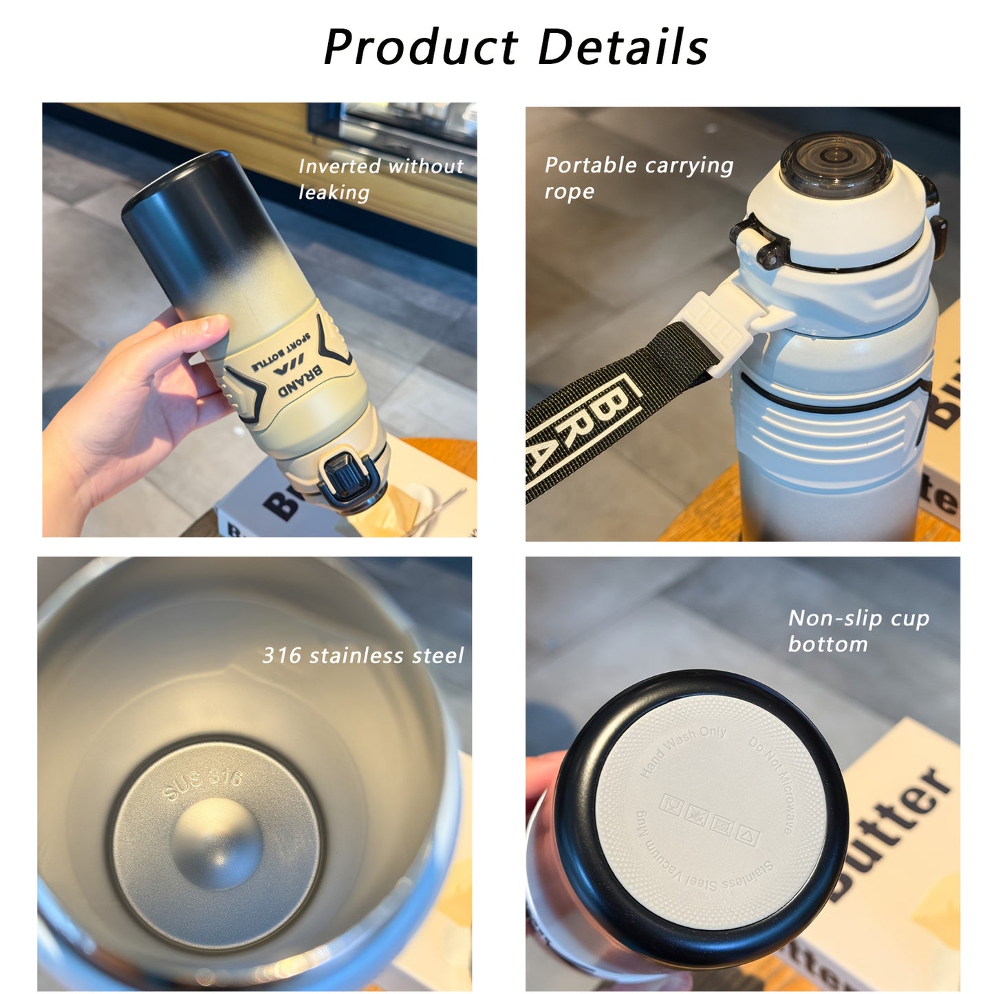 1 Large Capacity 316 Stainless Steel Insulated Sports Water Bottle, 670ml/22oz Portable Carry Handle Vacuum Insulated Bottle, Outdoor Travel Camping Hiking Gym Drinking Cup with Leakproof Anti-Slip Design and Flip Lid - Perfe