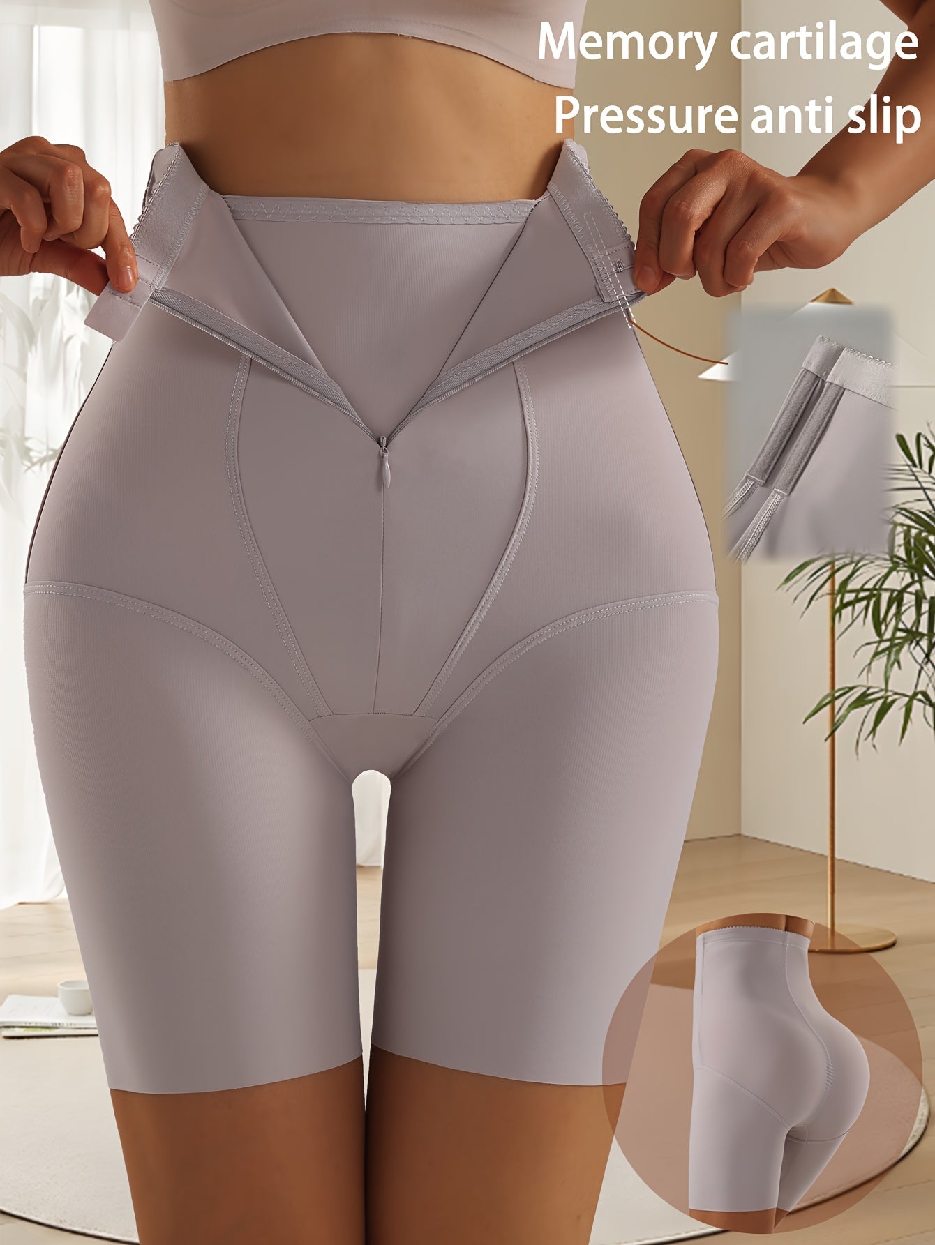 Women's High-Waisted Compression Shorts with Zipper Closure - Ice Sliky Fiber Fabric Tummy Control Butt Lifter, Asymmetrical Design for Natural Uplift & Breathable Comfort, Solid Black