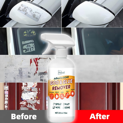 Glue Adhesive Remover, Sticker Residue Removal Spray Easily Takes Off Tape, Labels, Rubber and Film Residue from Glass & Plastic with Scraper & Towel, Wave Goodbye to Sticky Situations - 300ml/10oz