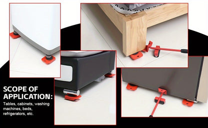 5pcs Heavy-Duty Furniture Moving System, Uncharged, No Battery Required, with Lifter Tool Set for Hardware Moving Tools
