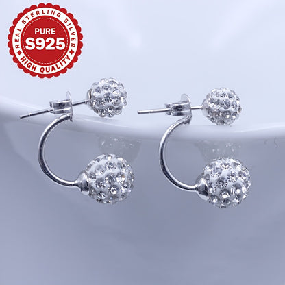 1 Pair of Women's Earrings, S925 Sterling Silvery Shambala Spiral Studs, Sparkling Blingbling Double Ball Dangle Earrings for Parties and Weddings, Hypoallergenic