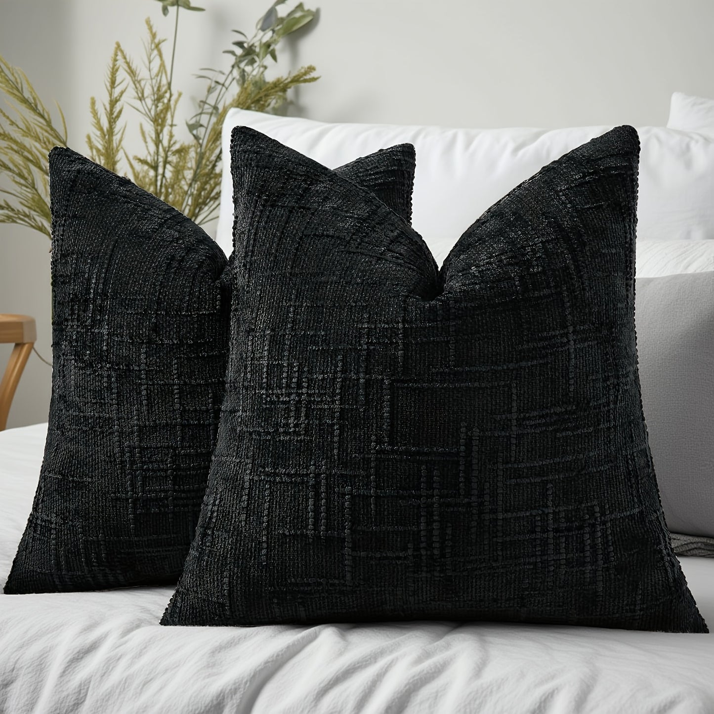 2pcs, Chenille Throw Pillow Covers Set of 2 Thick Textured Slubby Couch Pillow Covers Farmhouse Accent Modern Neutral Decorative Pillow Cases for Bed Sofa, Living Room, Machine Washable