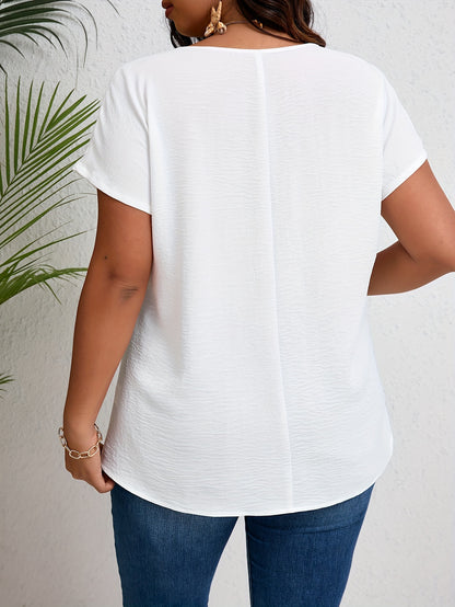 Women'S Plus Size Casual Top - Elegant Maroon Blouse with Contrast Lace Detail, Non-Stretch Fabric, Perfect for Spring/Summer/Fall, Plus Size Blouses