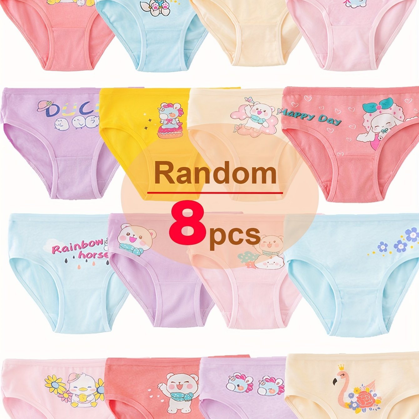 Conjunto de 8 cuecas infantis com estampas de desenhos animados, cuecas fofas para bebés e crianças pequenas, cuecas tipo biquíni macias e respiráveis.
