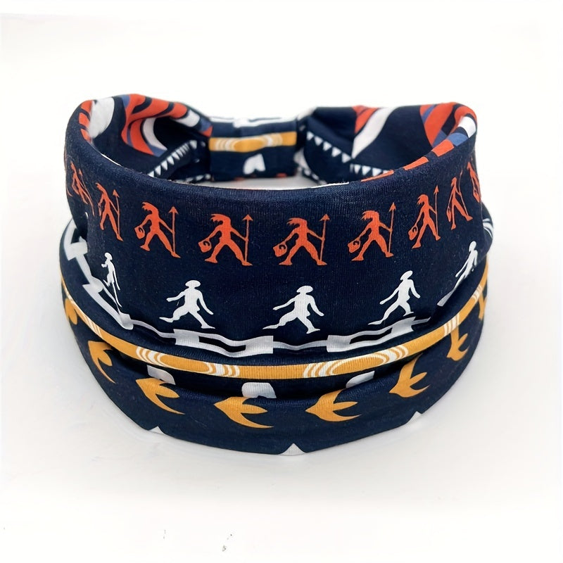 1pcs Stylish African Printed Boho Headband for Women - Stretchy Yoga Running Turban Hair Accessory