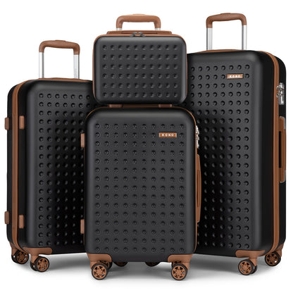 Kono Lightweight Hard-Shell ABS+PC Checked Luggage Suitcase with 360° Spinner Wheels, Built-In TSA Lock & Aluminum Frame - Multi-Size Options, Black & Brown Travel Suitcase with Retractable Handle, Durable Airline- Carry-On
