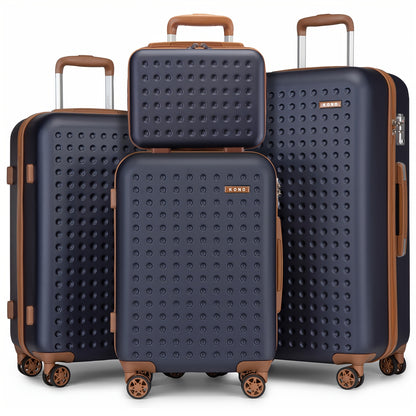 Kono Multi-Size Checked Luggage Suitcase with Spinner Wheels, TSA Lock & ABS+PC Hardshell - Lightweight Carry-On or Checked, Navy Blue & Brown, Frame, Multi-Directional Travel Suitcase for &