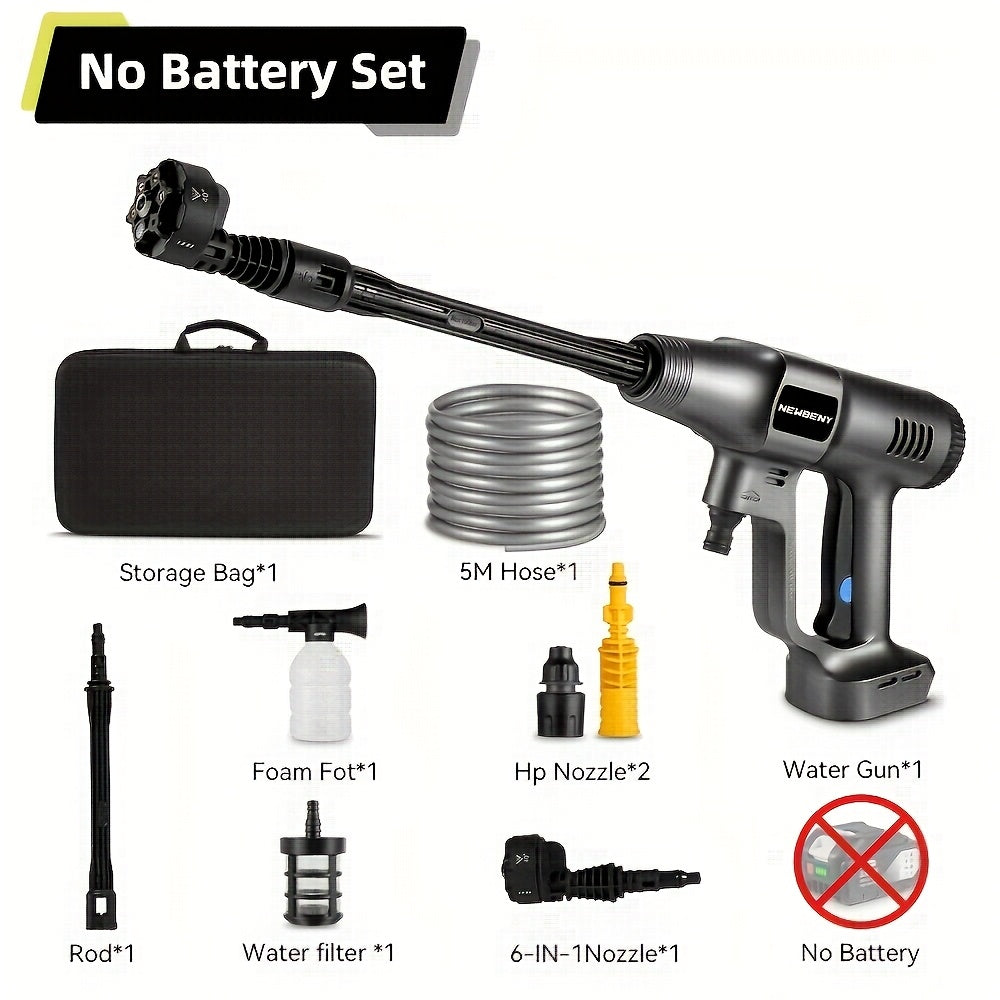 Brushless High Pressure Car Washing Water Gun, 6in 1 Cordless 3-speed High Pressure Cleaning Machine with 5m Water Hose, Suitable for Garden Watering, Car Washing And Floor Cleaning, Outdoor Cleaning, Cordless Design, Efficie