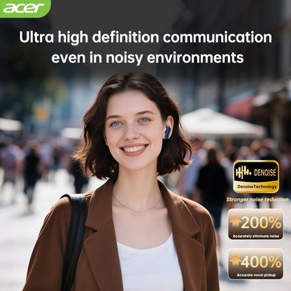 Acer OHR548 Wireless Headphones with 52dB Deep Sea Noise Reduction, In-Ear Design, Wireless 5, 4, Heavy Bass, No Sound Leakage, SSVP Extreme Digital Enhancement, Type-C Charging Case, Ultra-Long Standby, Touch Control, for Sm