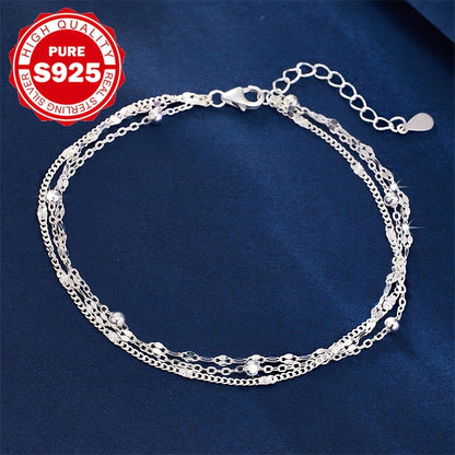 Elegant S925 Silver Bracelet for Women - Bohemian Style, Multi-Layered Chain Design, Hypoallergenic, Perfect for Daily Wear, Parties & Holidays, Ideal Gift for Christmas or Valentine'S Day, Party Accessory | Bohemian Style Br