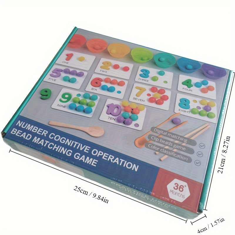Wooden Number Counting Game for - Educational Preschool Math Learning Toy with Colorful Beads, Matching Cards and Clipping Tweezers for Cognitive Skills Development, Age 3+